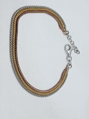 925 Italy Sterling Silver Tri Color Mesh Chain Bracelet 7.5”